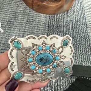 Turquoise and silver leather belt